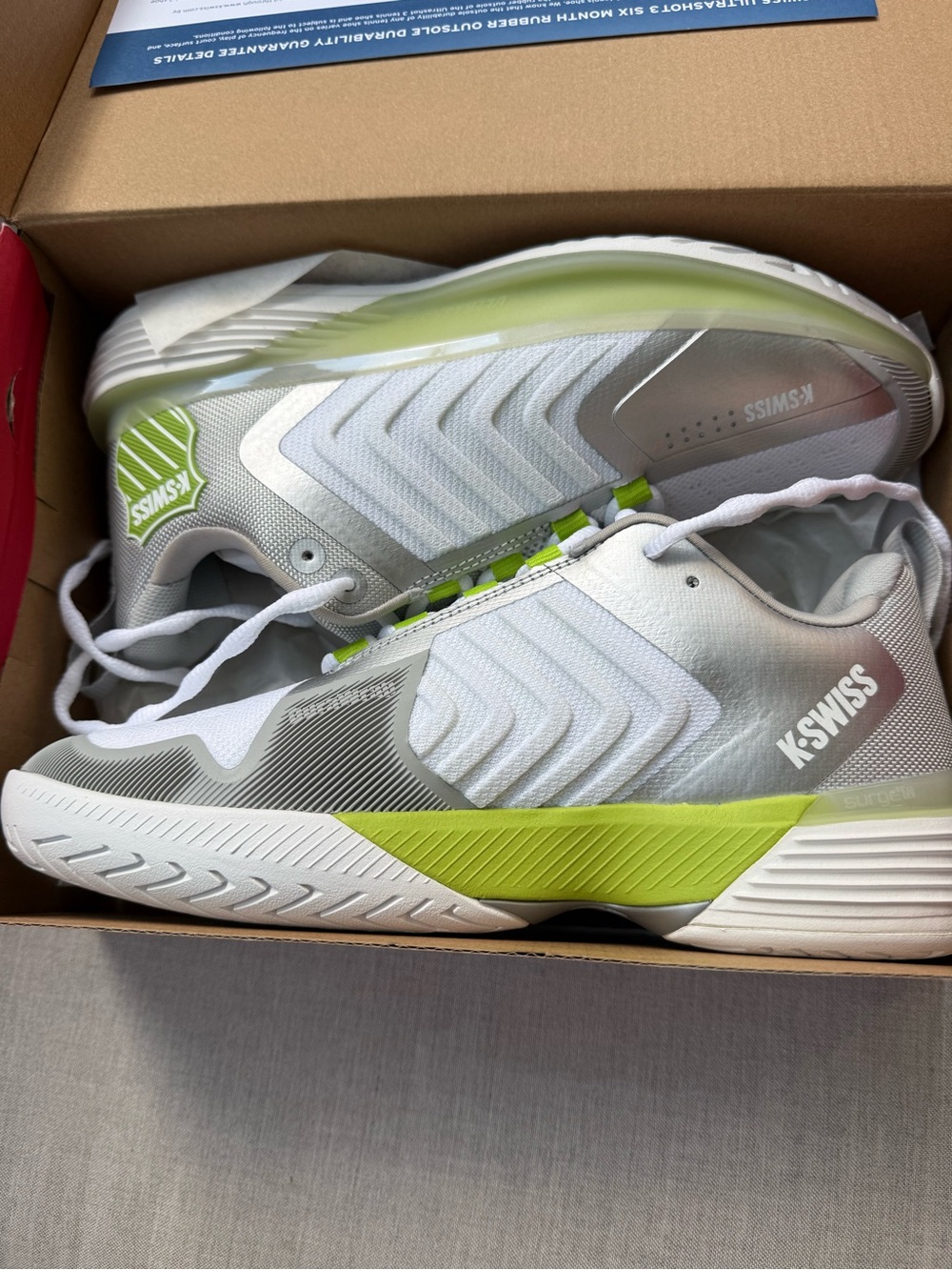 K-Swiss Women’s  Pickleball Ultrashot 3 Shoes- White & Lime-NWT Size 9.5